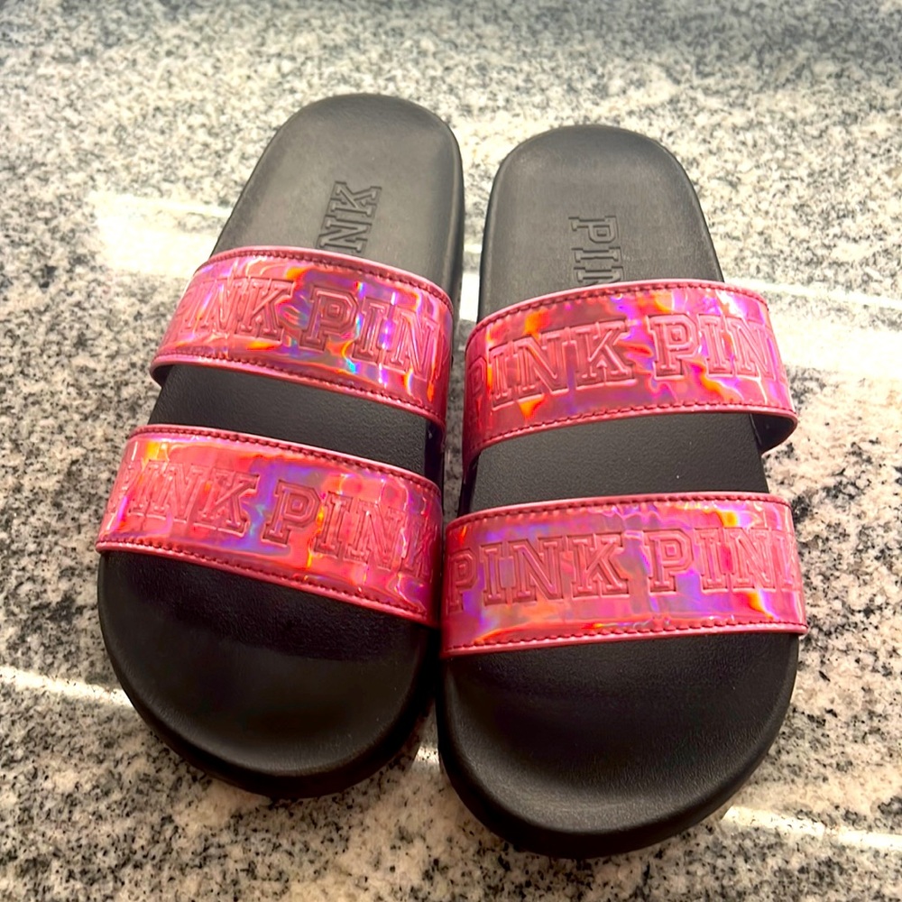 PINK metallic slides EUC